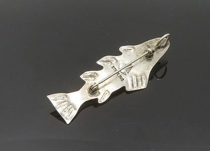DESIGNER 925 Silver  Vintage Cabochon Jade Two Tone Fish Brooch Pin  BP8020