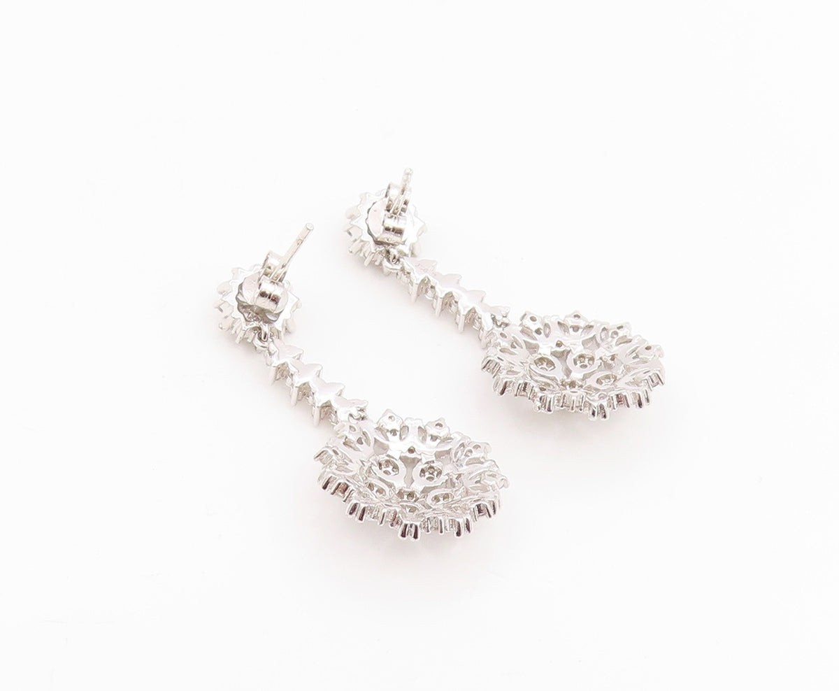 925 Sterling Silver Vintage Earrings Multi Shape CZ Elegant Floral Drop  EG14218
