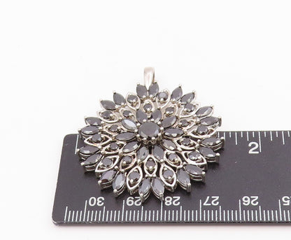 925 Sterling Silver Vintage Pendant Black CZ Floral Starburst Blossom  PT25789