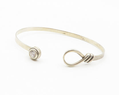 925 Sterling Silver  Vintage Cubic Zirconia Loop Detail Cuff Bracelet  BT5689