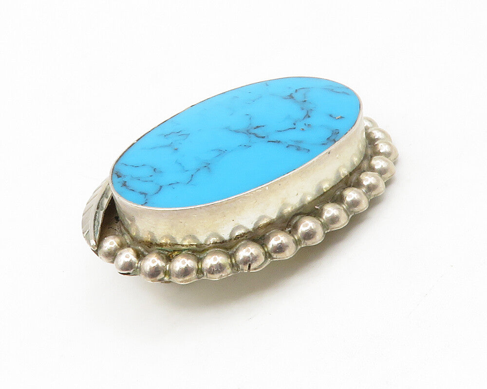 MEXICO 925 Sterling Silver  Vintage Turquoise Floral Leaf Brooch Pin  BP5276
