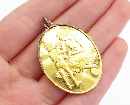 925 Sterling Silver  Vintage Shiny Gold Plated Mother's Day Pendant  PT3483