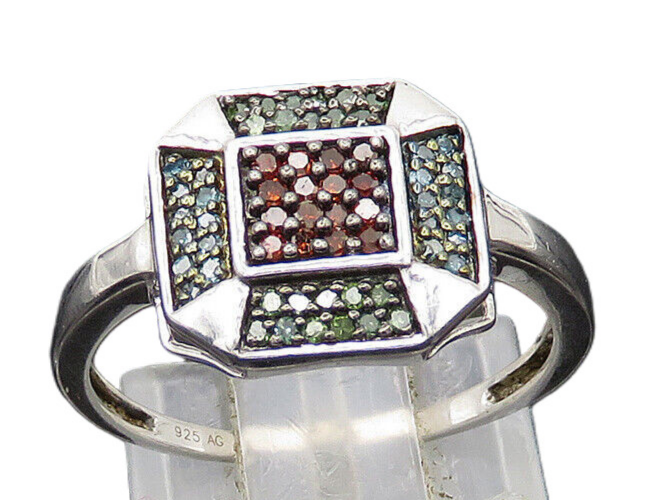 925 Sterling Silver  Vintage Genuine Diamonds Shiny Band Ring Sz 6.5  RG21132