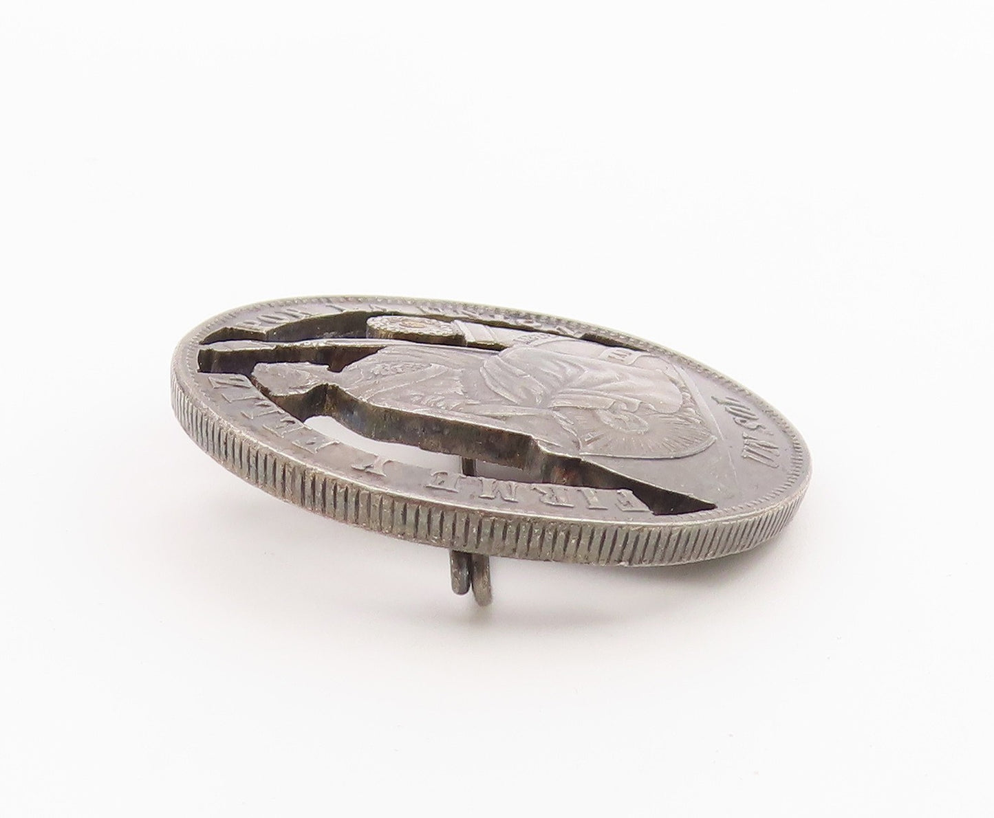 925 Sterling Silver  Vintage Dark Tone Peruvian Coin Brooch Pin  BP8526