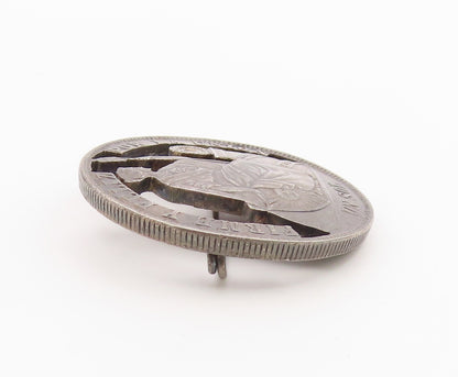 925 Sterling Silver  Vintage Dark Tone Peruvian Coin Brooch Pin  BP8526