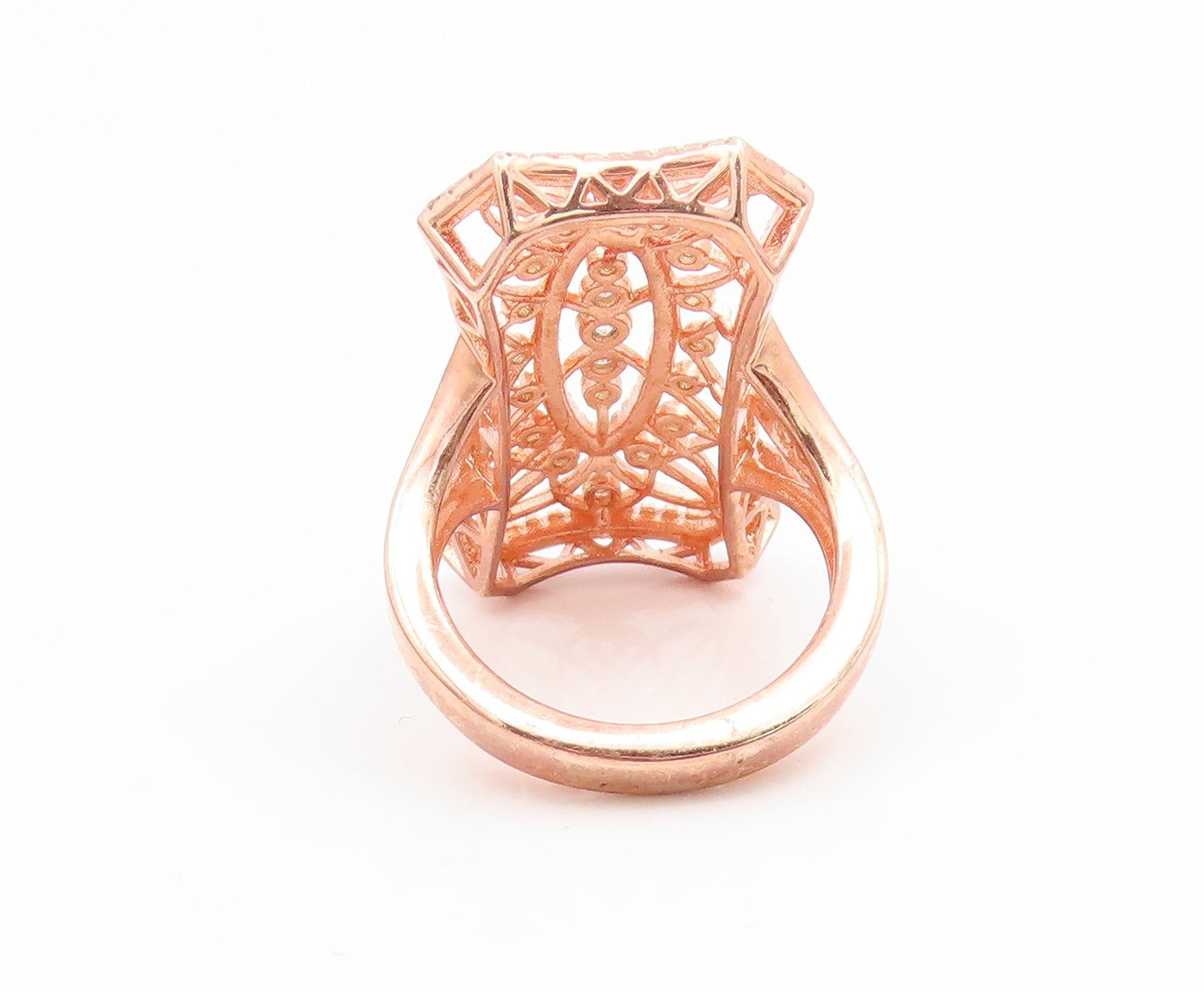 925 Sterling Silver Vintage Ring Gold Plated Topaz Openwork Band  Sz 7  RG35090