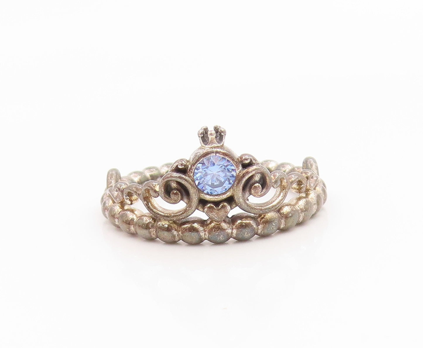 925 Sterling Silver Vintage Ring PANDORA CZ Disney Princess Crown  Sz 6  RG35453
