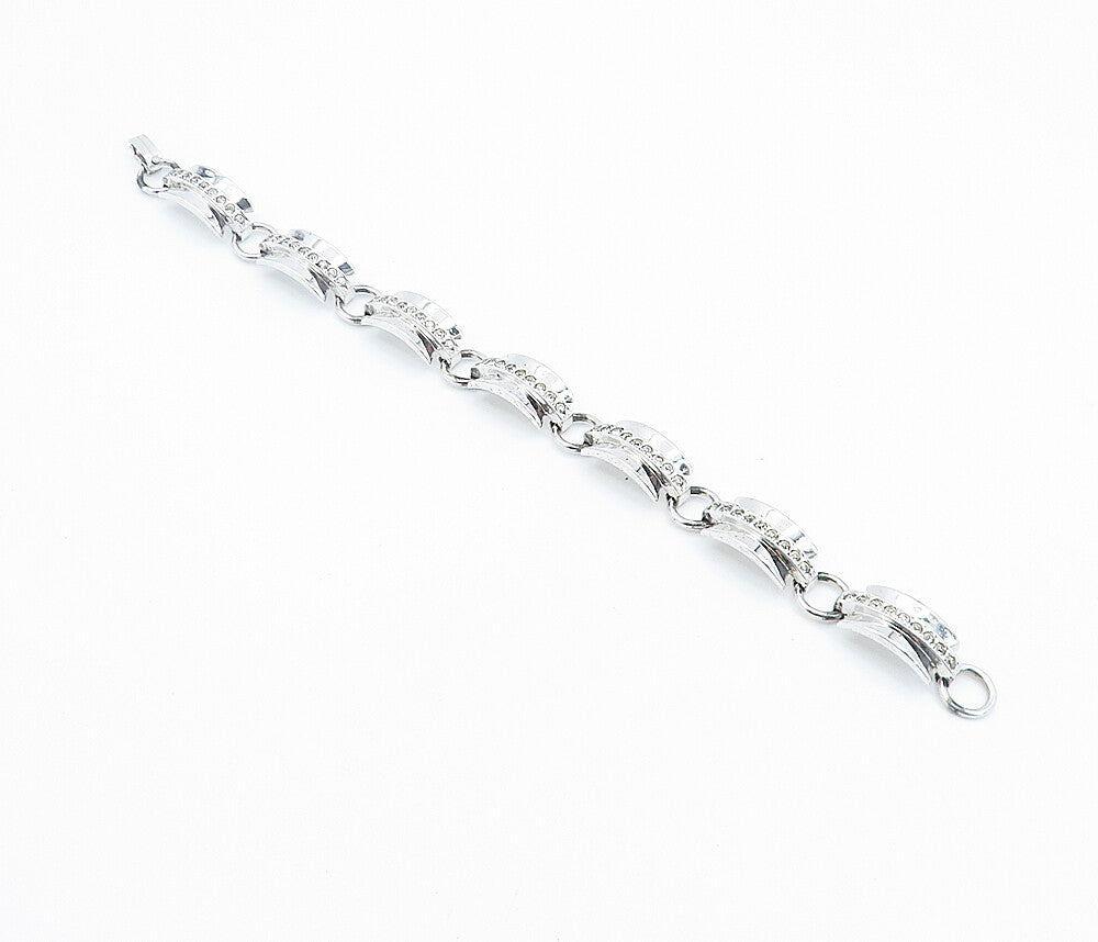 ENGEL BROS. 925 Sterling Silver  Topaz Shiny Curved Link Chain Bracelet BT3357
