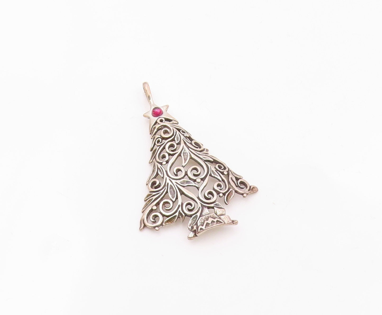 JEZ 925 Silver  Vintage Openwork Tourmaline Christmas Tree Pendant  PT21474