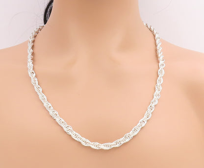 925 Sterling Silver Vintage Necklace Modernist Solid Twisted Rope Chain  NE4796