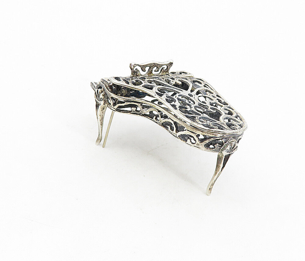 925 Sterling Silver  Vintage Heart Swirl Grand Piano Trinket (OPENS)  TR1363