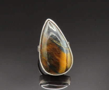 925 Sterling Silver  Vintage Pear Shaped Tiger's Eye Ring Sz 8  RG24938