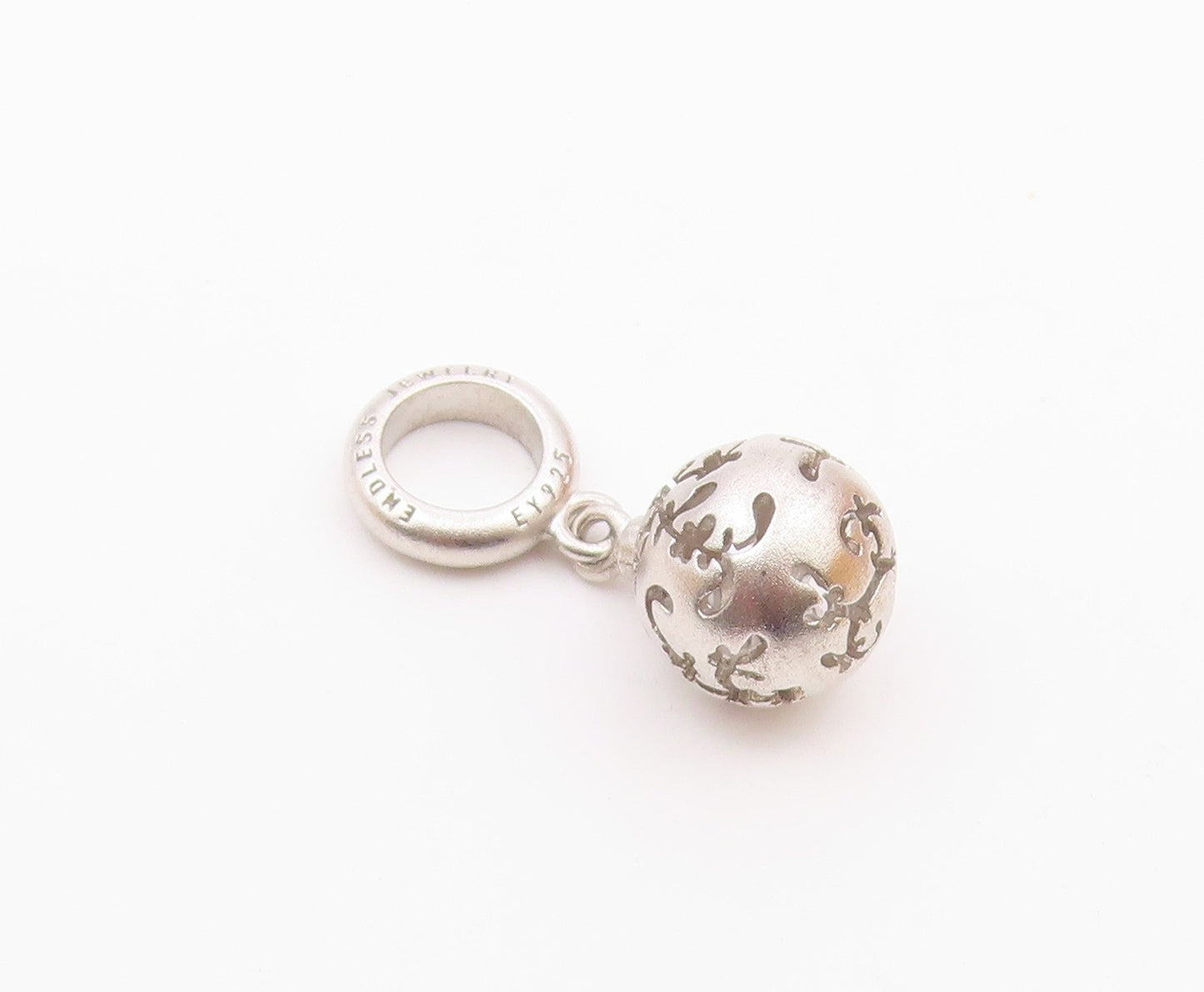925 Sterling Silver Vintage Swirl Cutout Sphere Ornament Charm Pendant PT20659