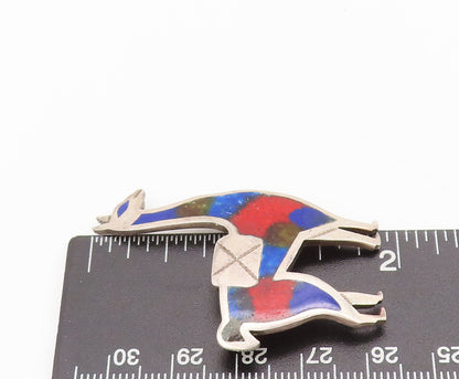 PERU 925 Silver  Vintage Blue Red Enameled Cutout Sheep Brooch Pin  BP10298