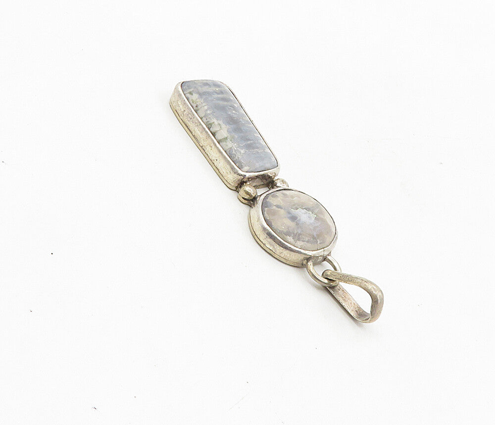 925 Sterling Silver Vintage Multi Shape Grey Jasper 2 Stone Pendant PT6445