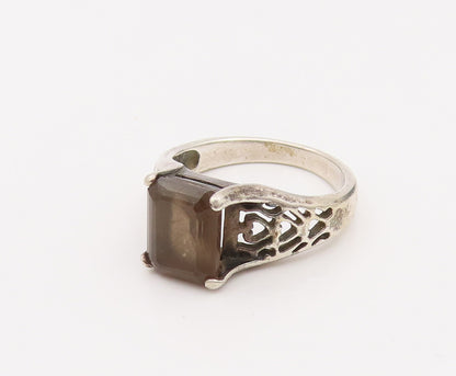 925 Silver  Vintage Quartz With Stencil Cutout Shoulder Ring Sz 8.75  RG26686