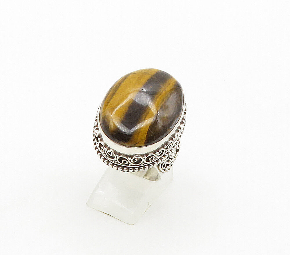 925 Sterling Silver  Cabochon Tiger's Eye Swirl Cocktail Ring Sz 9.5  RG16388