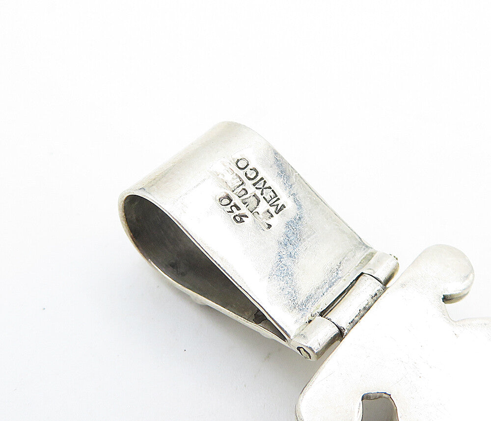 MEXICO 925 Sterling Silver  Vintage Mother Of Pearl Swirl Hinge Pendant PT4469