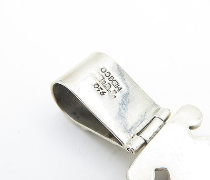 MEXICO 925 Sterling Silver  Vintage Mother Of Pearl Swirl Hinge Pendant PT4469