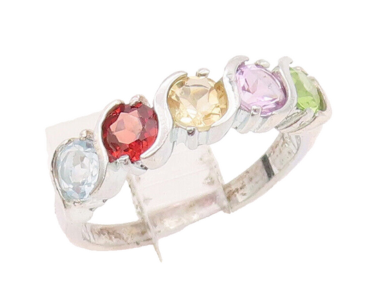 925 Sterling Silver Vintage Ring Multi Color Round CZ Carved Band  Sz 6  RG28009