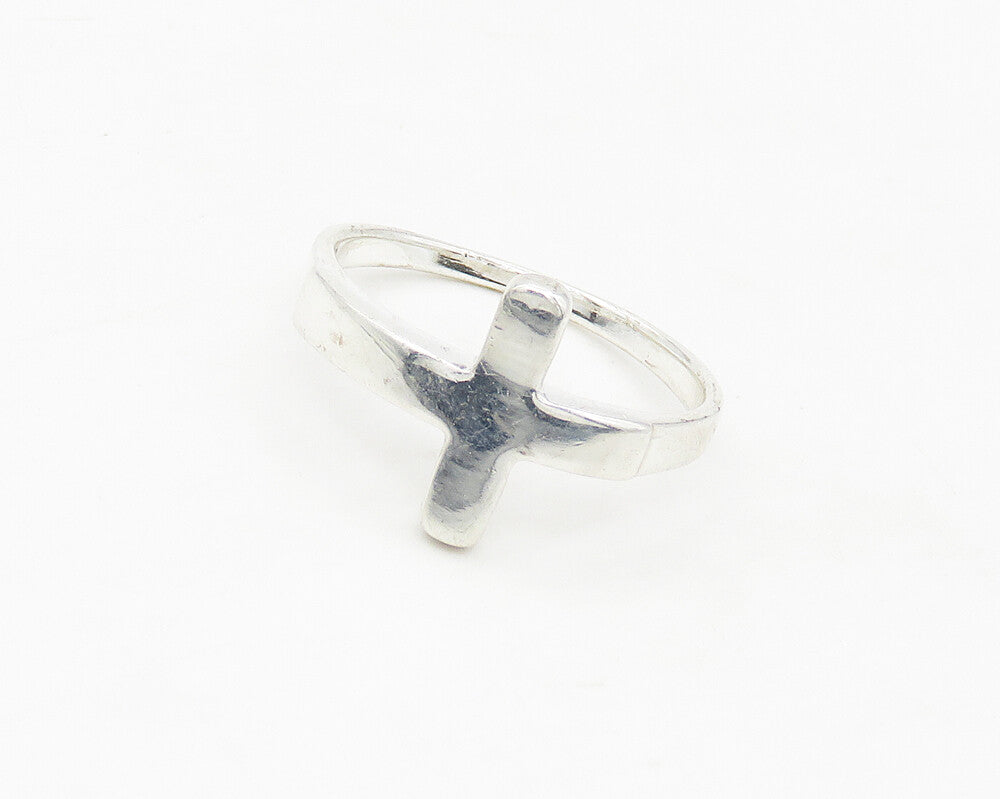 925 Sterling Silver  Shiny Religious Cross Smooth Band Ring Sz 8  RG17061