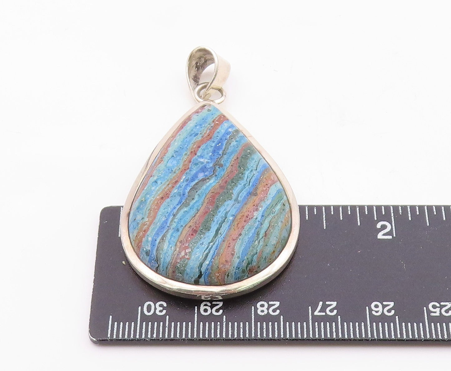 925 Sterling Silver  Vintage Striped Jasper Tear Drop Shiny Pendant  PT17997