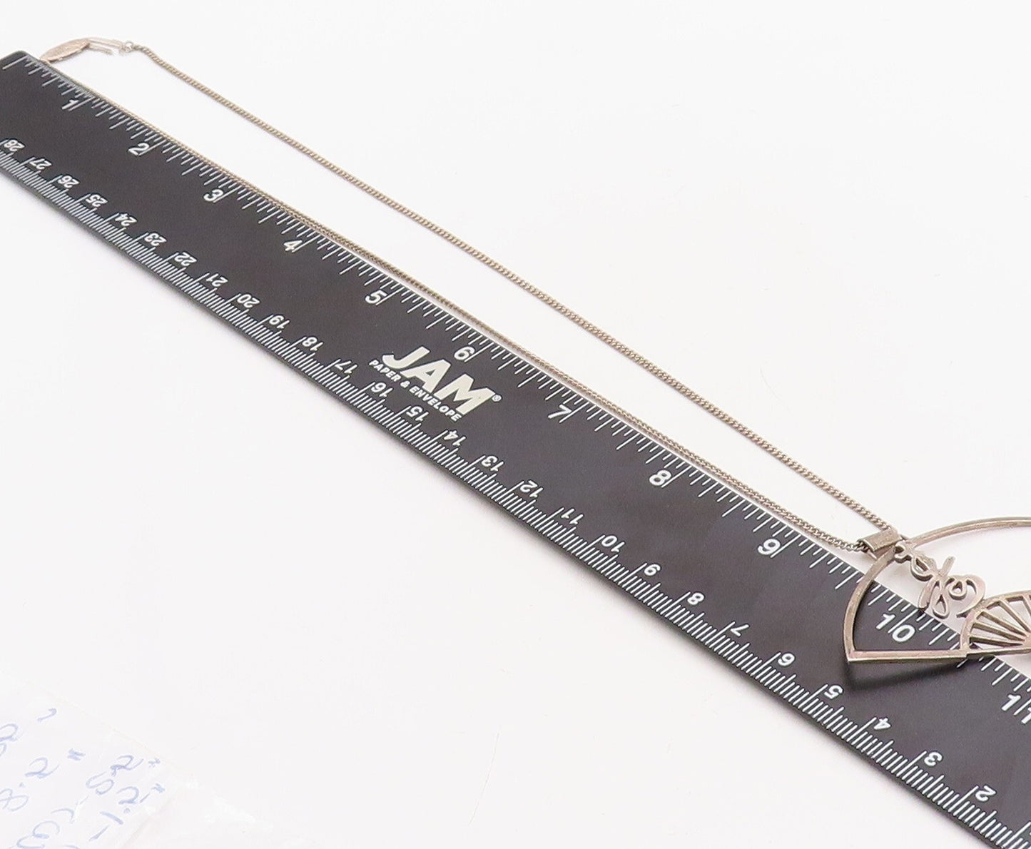 925 Sterling Silver Vintage Necklace Dark Tone Cutout Chinese Hand Fan  NE4386