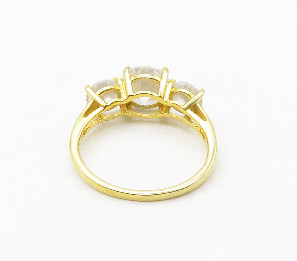 925 Sterling Silver  Cubic Zirconia Gold Plated 3 Stone Band Ring Sz 6 RG16826