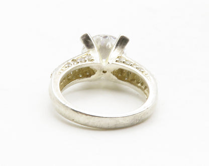 925 Sterling Silver  Cubic Zirconia Solitaire With Accents Ring Sz 8  RG12833