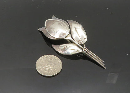 925 Sterling Silver  Vintage Shiny Single Flower Motif Brooch Pin  BP7935