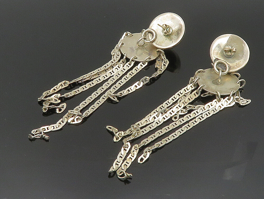 DESIGNER 925 Silver  Vintage Sphere & Chain Link Dangle Earrings  EG11612