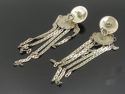 DESIGNER 925 Silver  Vintage Sphere & Chain Link Dangle Earrings  EG11612