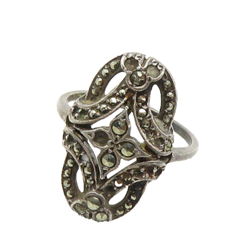 925 Sterling Silver  Vintage Antique Marcasite Cocktail Ring Sz 6  RG18022