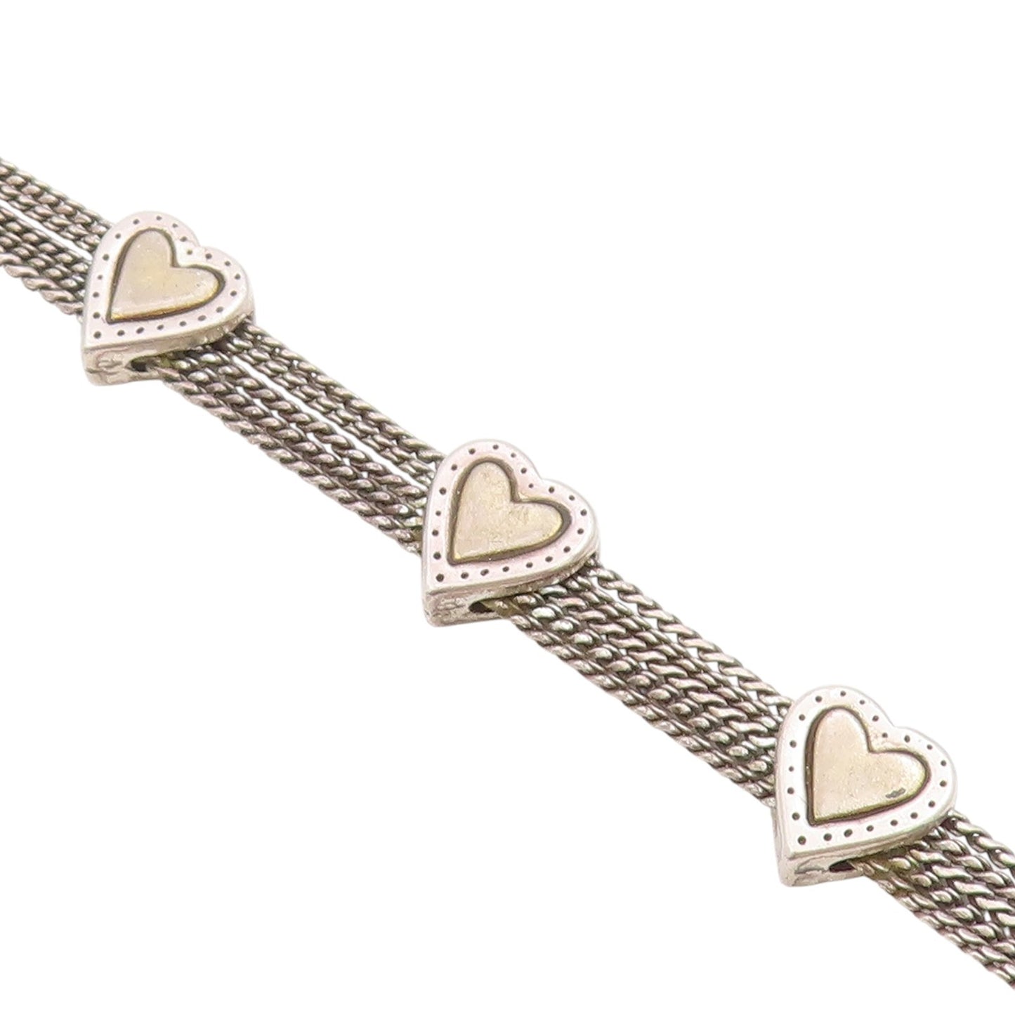 925 Sterling Silver Vintage Bracelet Love Heart Multi Strand Link Chain  BT11504