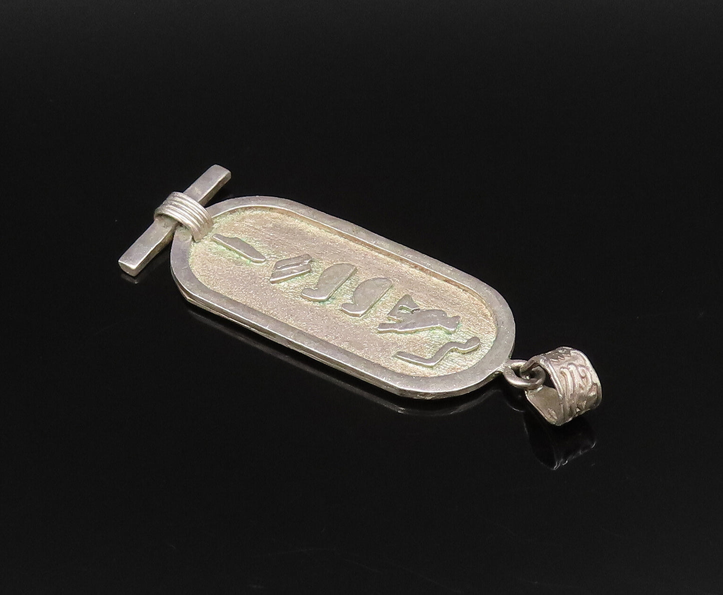 MIDDLE EAST 925 Silver  Vintage Carved Bird & Symbols Medal Pendant  PT21724