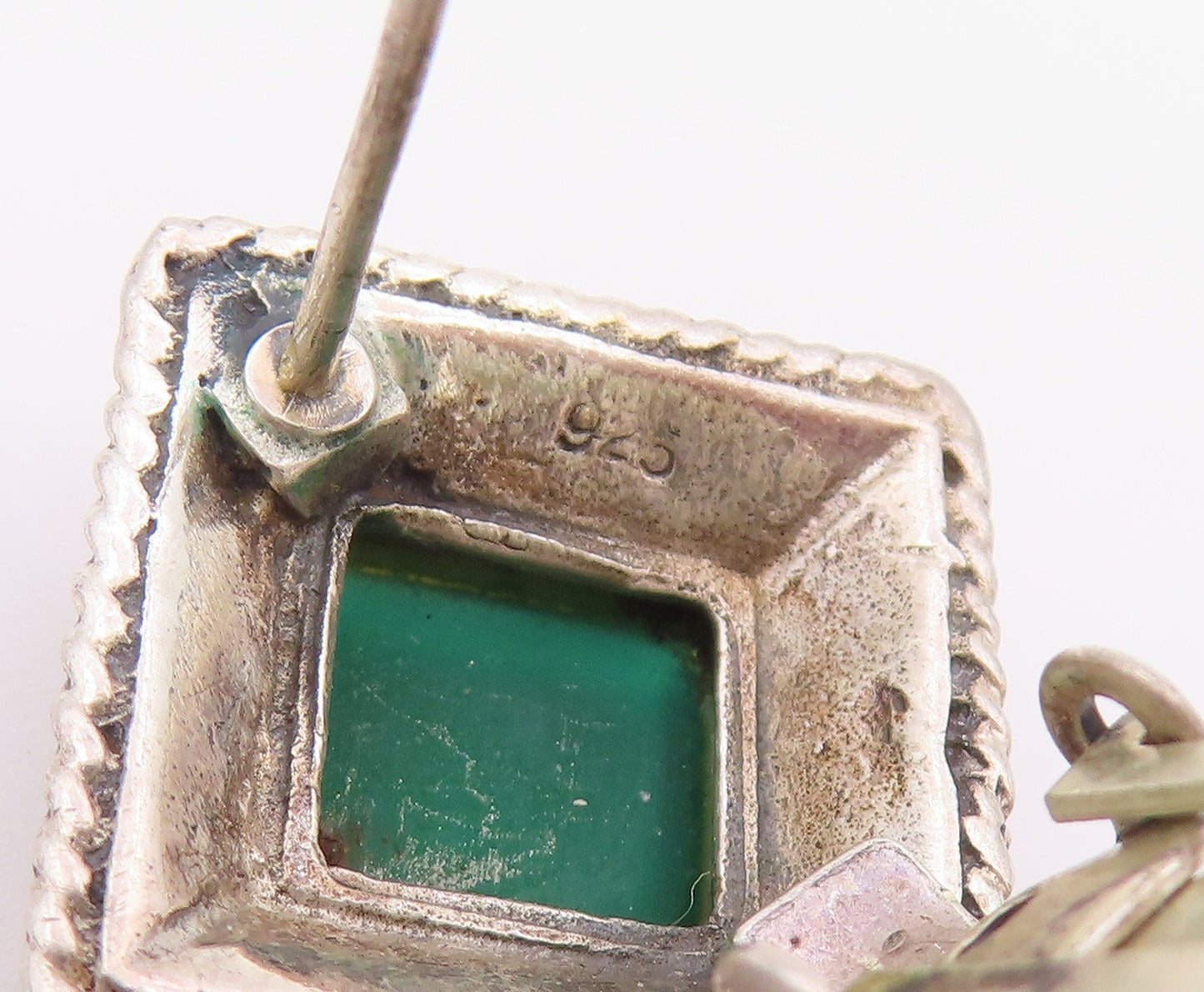 925 Sterling Silver Vintage Earrings Green Onyx Beaded Frame Clip On  EG14432