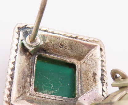 925 Sterling Silver Vintage Earrings Green Onyx Beaded Frame Clip On  EG14432