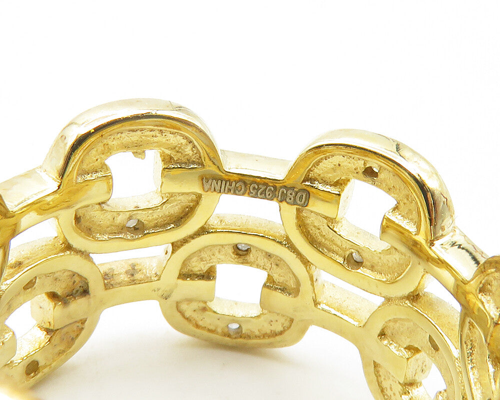 925 Sterling Silver  Genuine Diamonds Gold Plated Band Ring Sz 10  RG11696