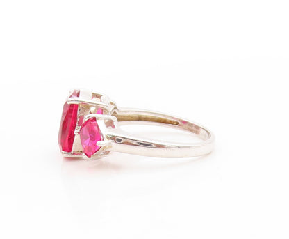 925 Sterling Silver Vintage Ring Three Stone Ruby Statement Band  Sz 6  RG33736