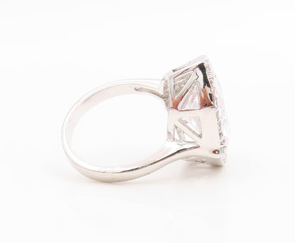 925 Sterling Silver Vintage Ring Faceted CZ Halo Statement Band  Sz 7  RG35659