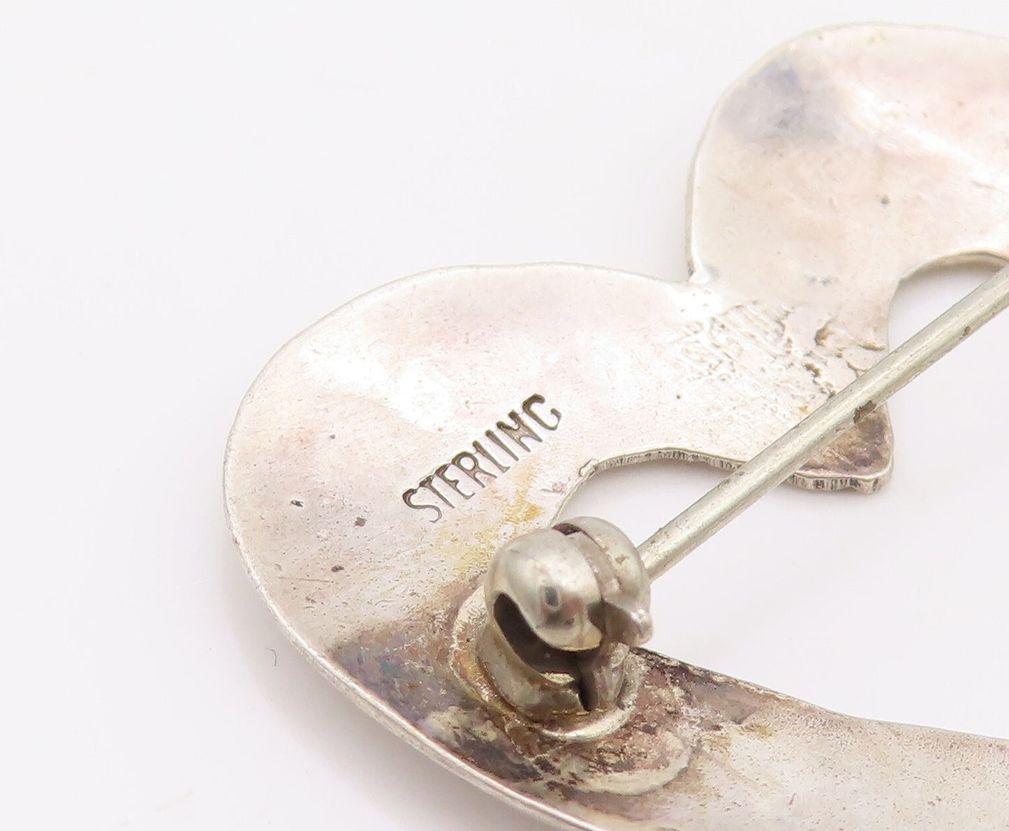 925 Sterling Silver Vintage Brooch Pin NAVAJO SOS Etched Cutout Heart  BP11206