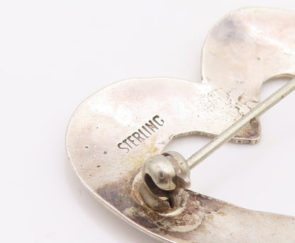925 Sterling Silver Vintage Brooch Pin NAVAJO SOS Etched Cutout Heart  BP11206