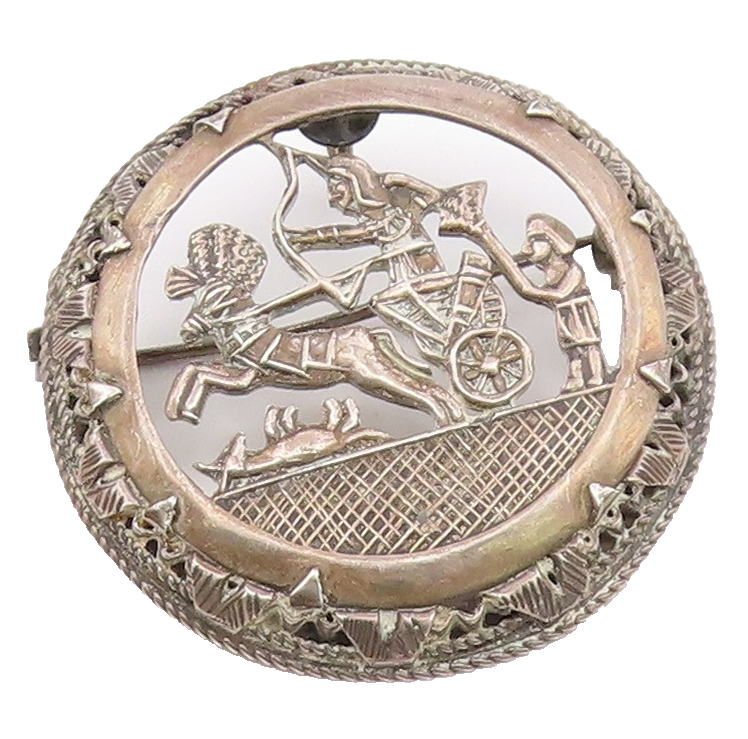 MIDDLE EAST 925 Sterling Silver  Vintage Horse & Carriage Brooch Pin  BP8426