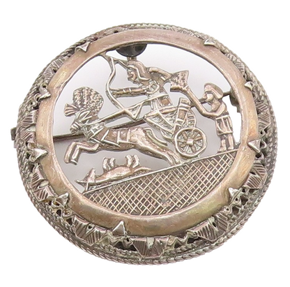 MIDDLE EAST 925 Sterling Silver  Vintage Horse & Carriage Brooch Pin  BP8426