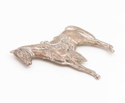 925 Sterling Silver Vintage Brooch Pin Etched Horse With Western Saddle  BP12379