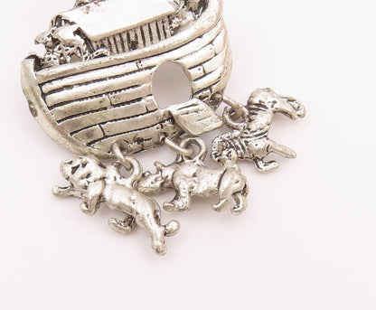 925 Sterling Silver  Vintage Noah's Arc Theme Dangling Brooch Pin  BP6258