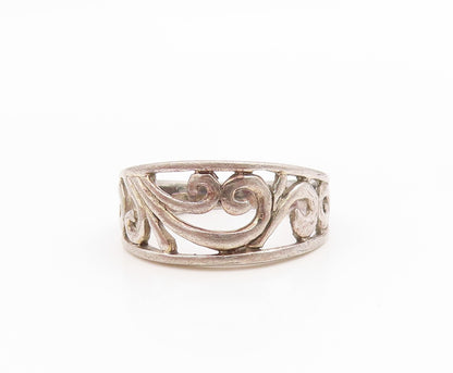 925 Sterling Silver Vintage Ring Modernist Open Scrollwork Band  Sz 8  RG36093
