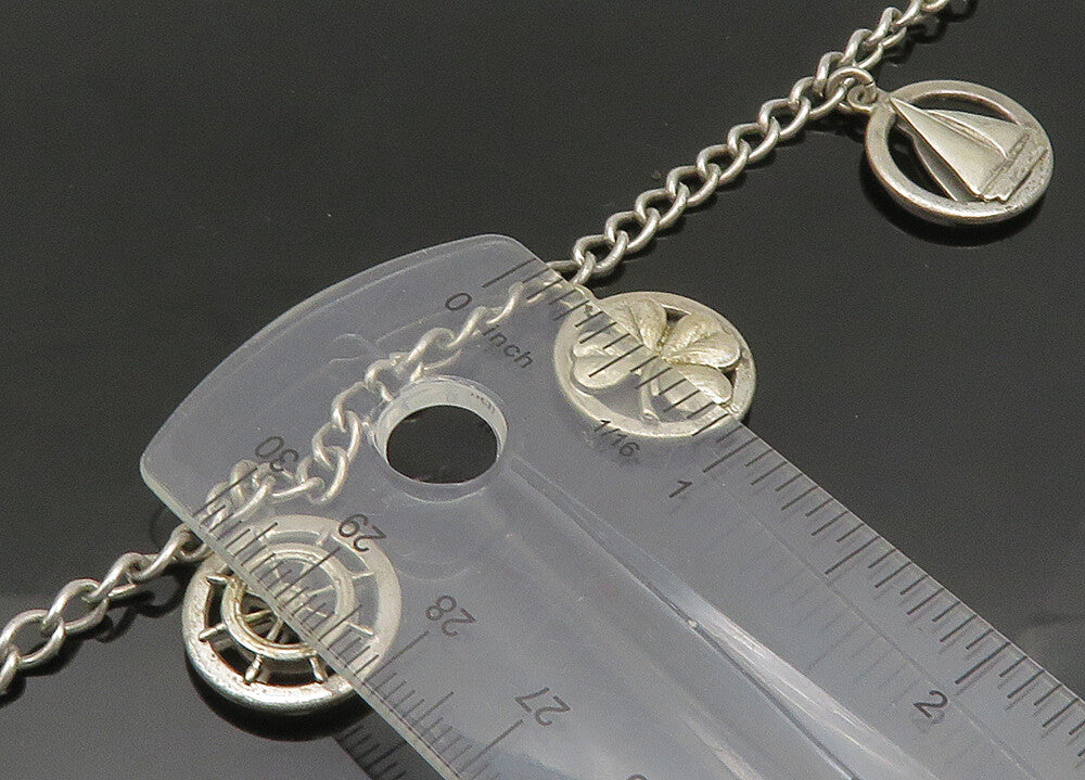 925 Sterling Silver  Vintage Sail Boat Clover Good Luck Charm Bracelet  BT9114