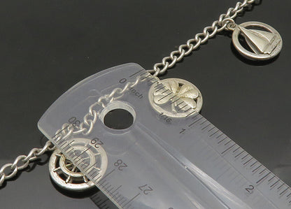 925 Sterling Silver  Vintage Sail Boat Clover Good Luck Charm Bracelet  BT9114