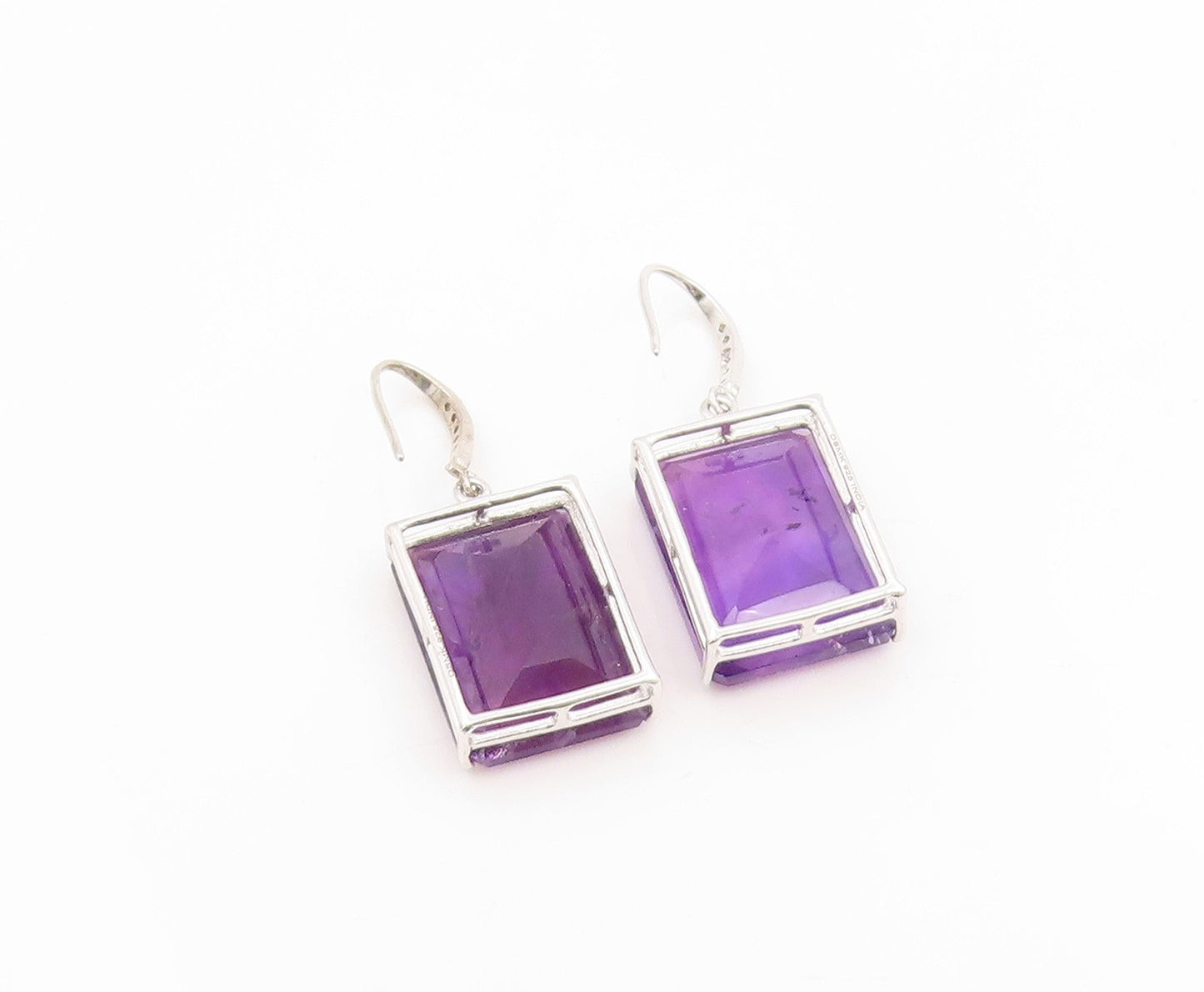 925 Sterling Silver Vintage Earrings Real Diamonds & Amethyst Dangle  EG14346